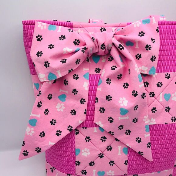Handmade Tote Bag: Puppy Love Handbag Pink, Teal, Animal Lover Large Bow - Picture 7 of 11
